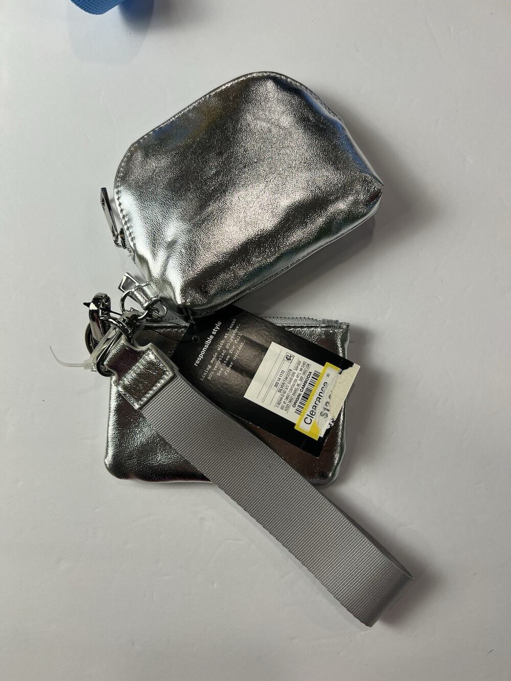 NWT Art Class Girls Wristlet Pouch Metallic Silver Mini Clutch Zip Organizer